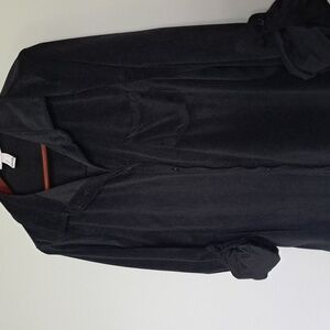 Revamped Black Ribbed Button down Shirt with Button Cuffed Sleeves Size L